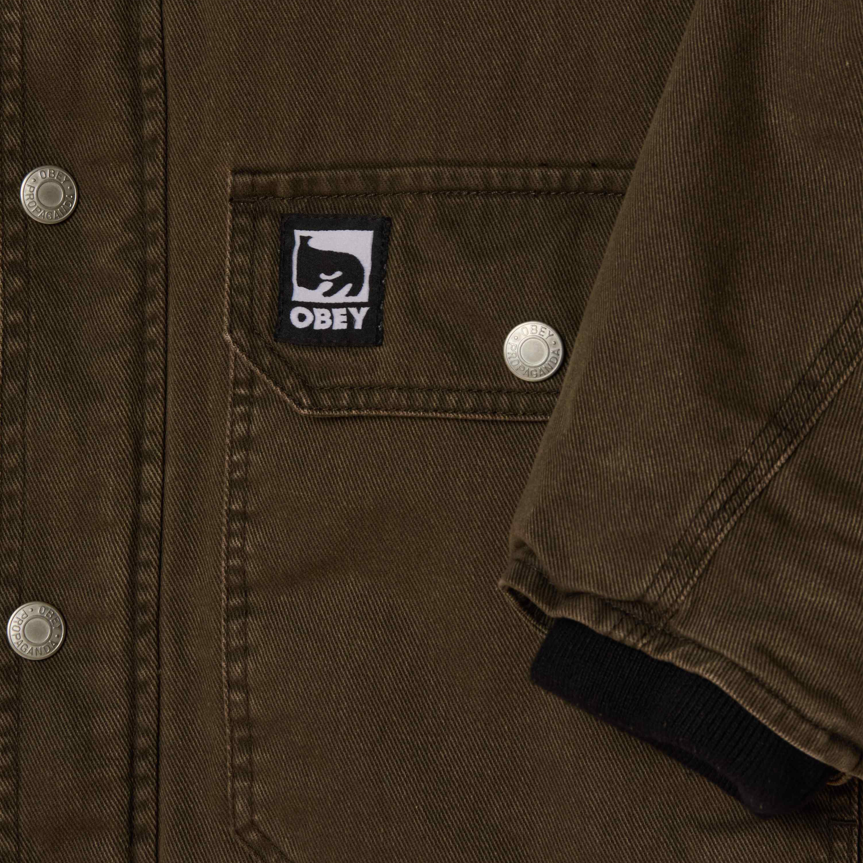 OBEY CLOTHING NORTON BARN COAT BLACK OLIVE FADED WASH 121800606-BOV