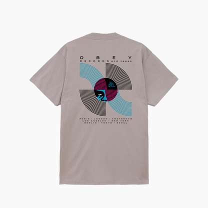 OBEY CLOTHING RECORDS & TAPES CLASSIC T-SHIRT SILVER GREY 165264143-SIG