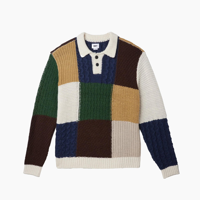 OBEY CLOTHING OLIVER PATCHWORK SWEATER UNBLEACHED MULTI - 151000074