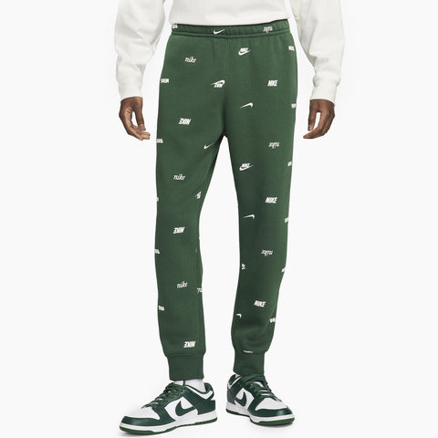 NIKE CLUB FLEECE ALLOVER PRINT JOGGERS FIR & WHITE - FB7437