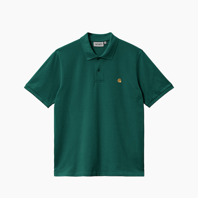 CARHARTT WIP CHASE PIQUE POLO GARMENT WASHED CHERVIL & GOLD - I023807
