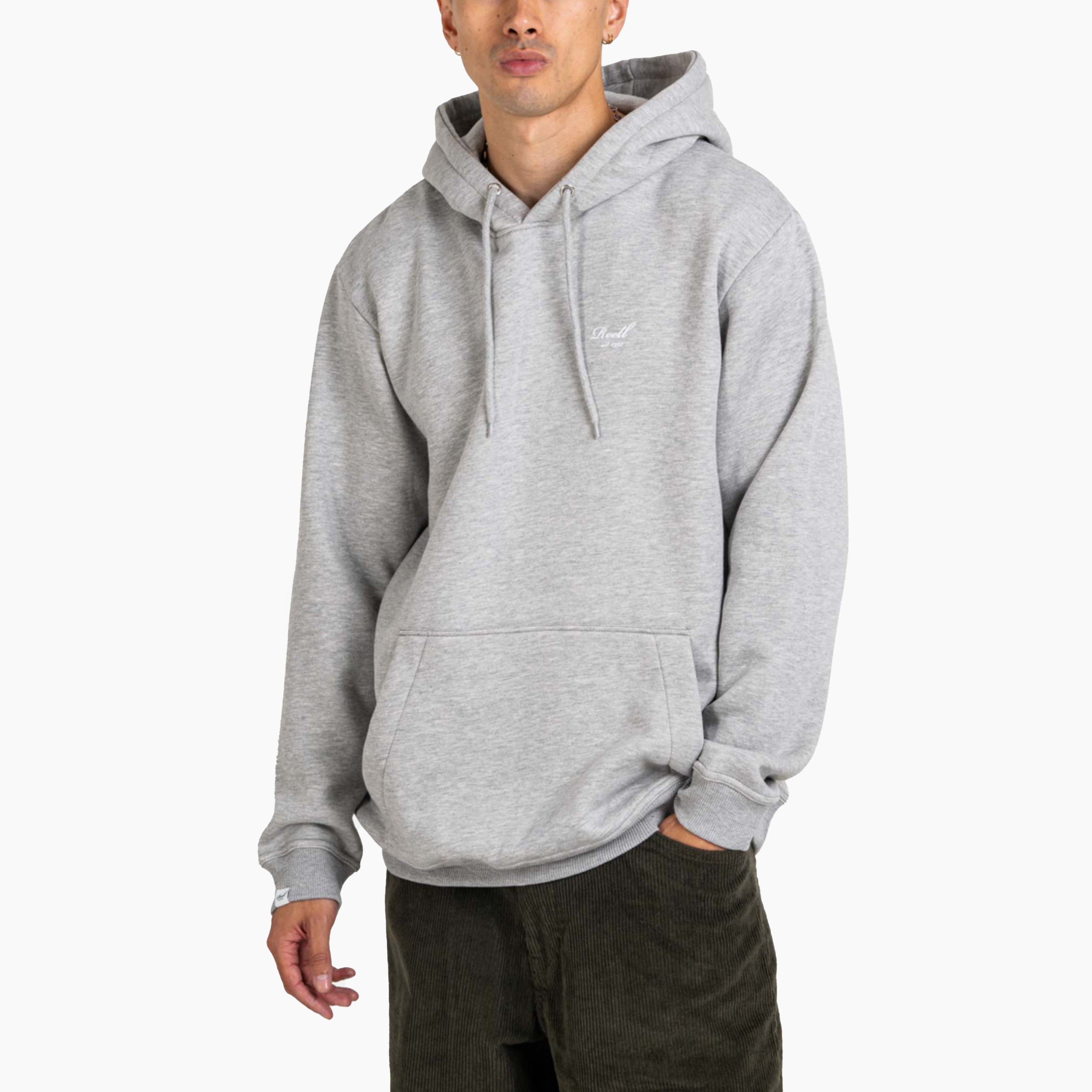 REELL STAPLE LOGO HOODED SWEAT GREY MELANGE