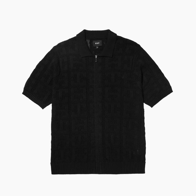 HUF WORLDWIDE MONOGRAM JACQUARD ZIP POLO BLACK - KN00485