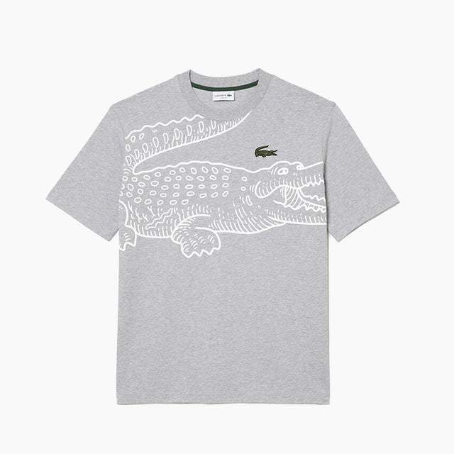 LACOSTE CROCO T-SHIRT LOOSE FIT GREY VIGORÉ AND WHITE - TH5511