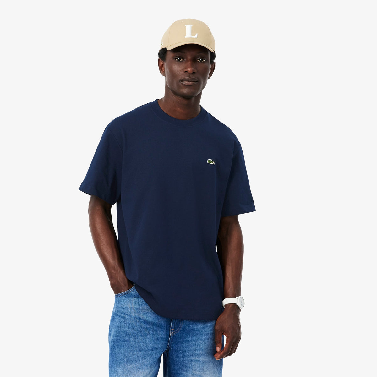 LACOSTE CAMISETA DE PUNTO JERSEY DE ALGODÓN GRUESO MARINE TH0876