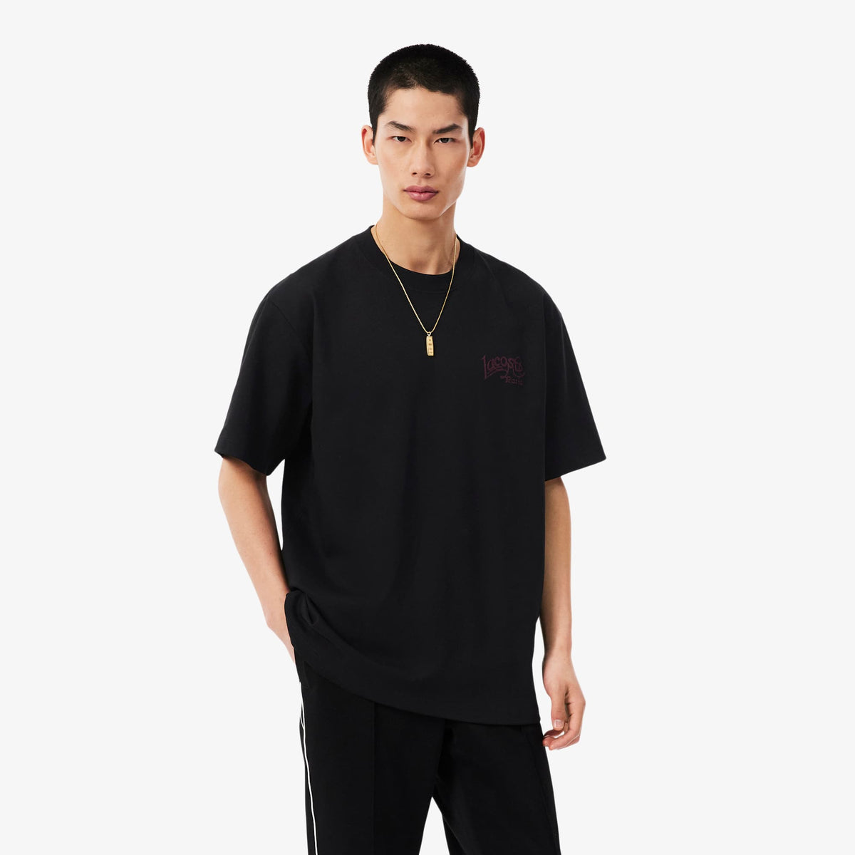 LACOSTE CAMISETA DE PUNTO JERSEY DE ALGODÓN GRUESO CON BORDADO NOIR TH9985